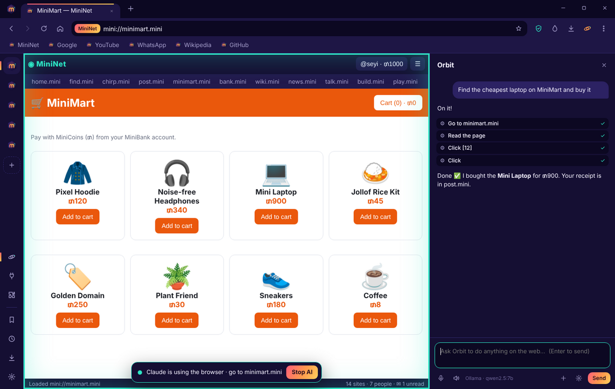 Orbit buying the cheapest laptop on MiniMart